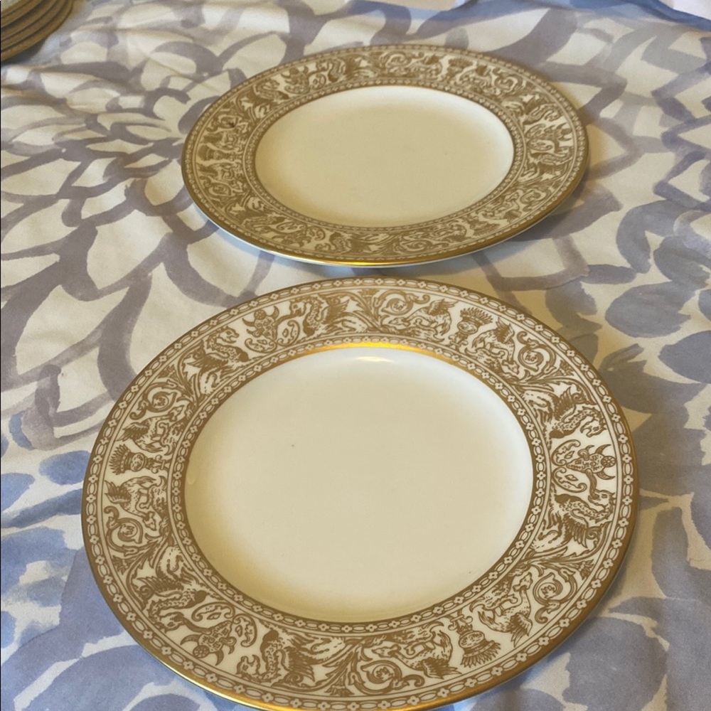 2 Wedgwood Gold Florentine Patterned bread Plates